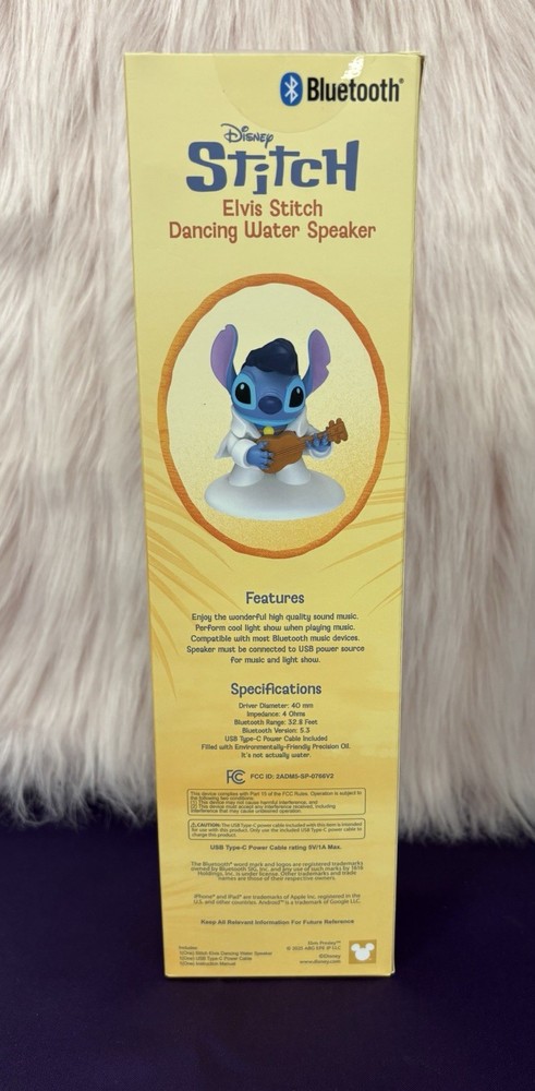 Disney Elvis Stitch Water Dancing Speaker - 32' Bluetooth Range NEW