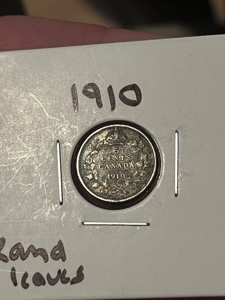 1910 Canada 5 Cents Round Leaves