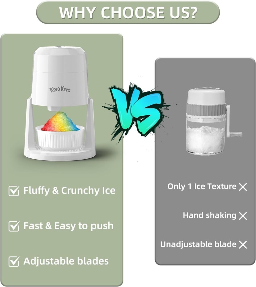Snow Cone Machine - Shaved Ice Machine with 2 Ice Molds & Adjustable Blades