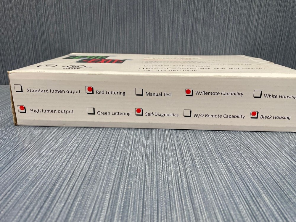 LED Exit Sign / Emergency Lighting Combo Red Letters Black Housing High Lumen