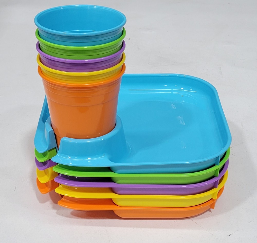 Great Plate Brights Square Plates and Cups (5 pair pack)