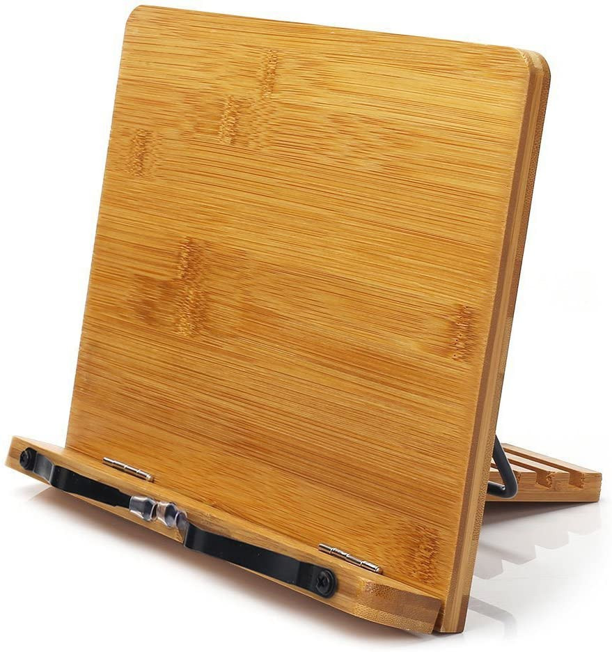 Bamboo Book Stand Adjustable 5 Angle Foldable Reading Cookbook Music Holder