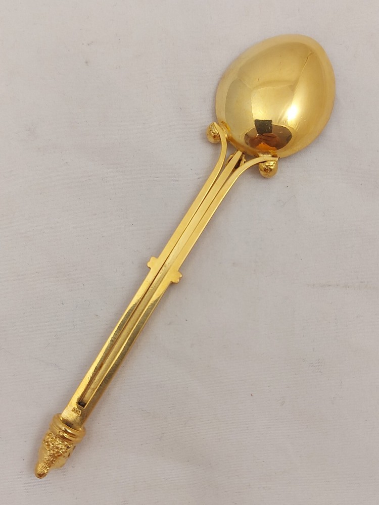 Antique Victorian Memento Mori Skull Solid Silver Gilt Spoon