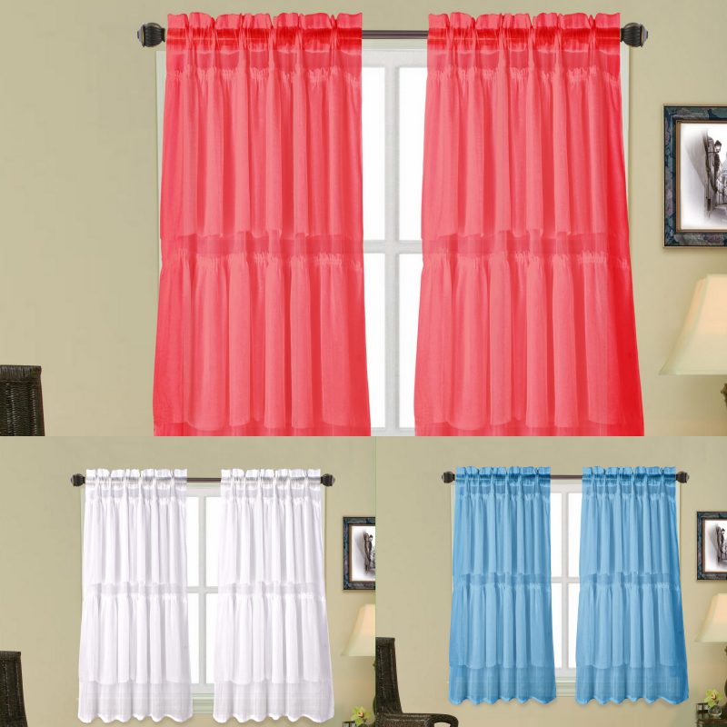 SMALL MULTILAYERS VOILE SHEER FABRIC HALF WINDOW CURTAIN RUFFLE PANEL 1PC GYPSY