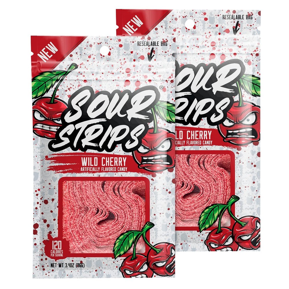 Sour Strips Wild Cherry Candy Strips 3.7oz (1 Pack)