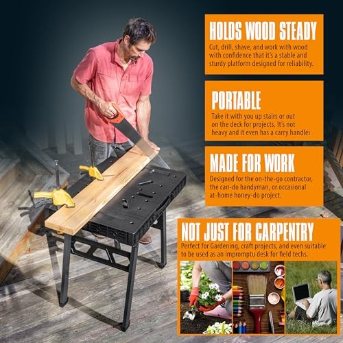 Express Folding Worktable, Easy Setup Portable Folding 24"x34" Black Workbench