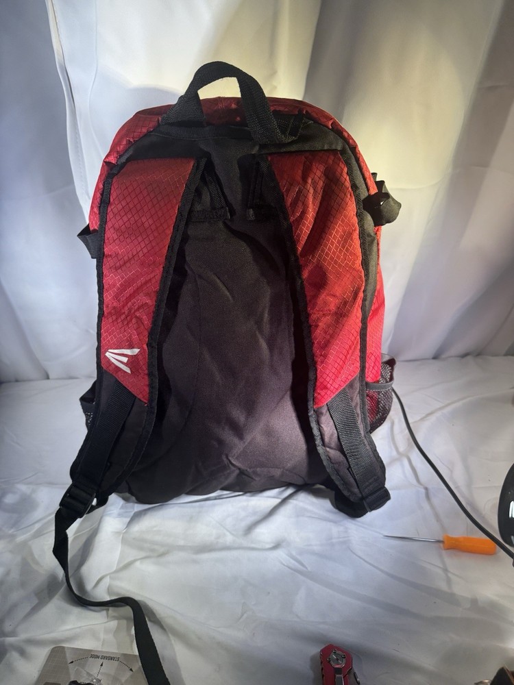 Easton Baseball Backpack Red And Black With Hard Shell Front Two Bat Pockets