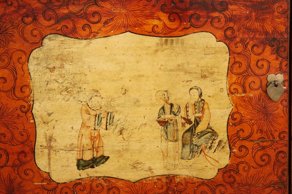 Jasper Orange Painted Mongolian Sideboard