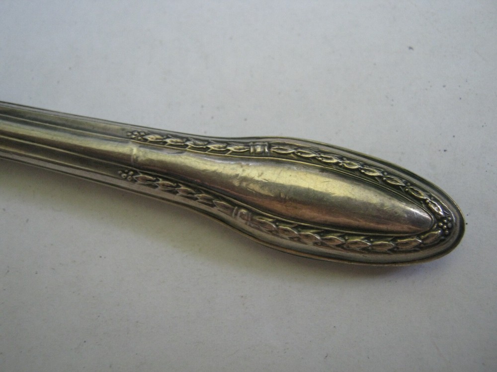 c. 1900 German 800 Silver Handle Brass 6 1/4" Trident Fork, Leaves & Berries