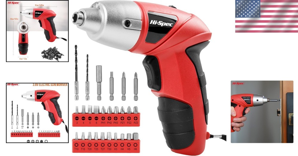 Red Cordless Electric Screwdriver Set - 3.6V Rechargeable Mini Tool with 26 Bits