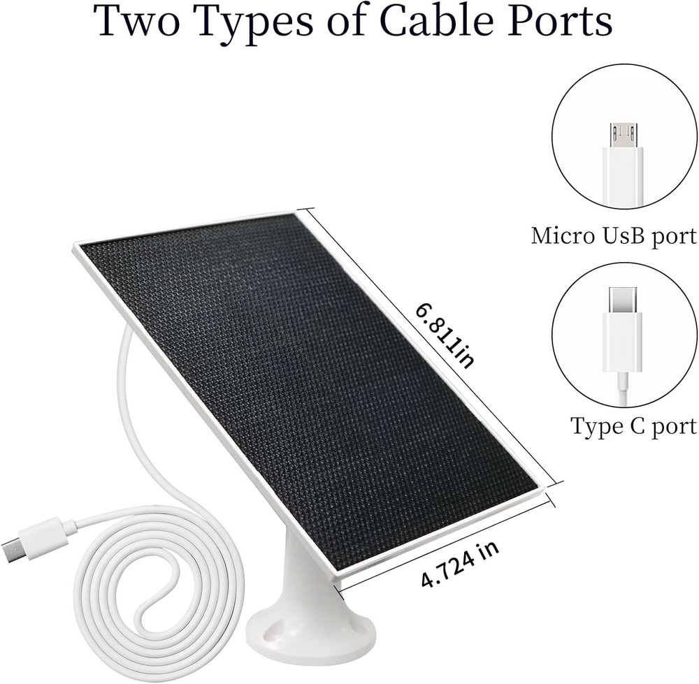 4W Solar Panel for Security Camera,Type C&Micro Solar Panel Charger for Recharge