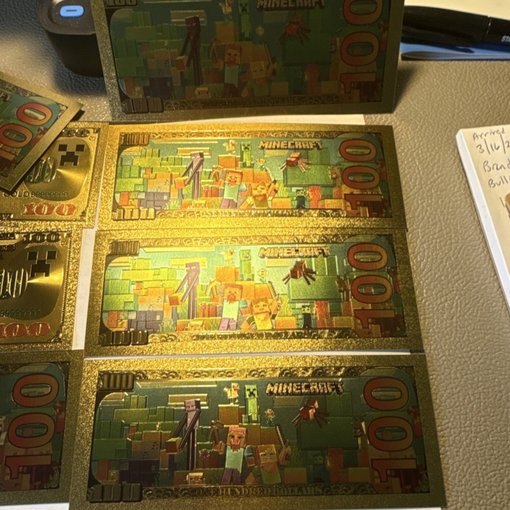 Minecraft 24K Gold $100 Commemorative Novelty Note Uncirculated