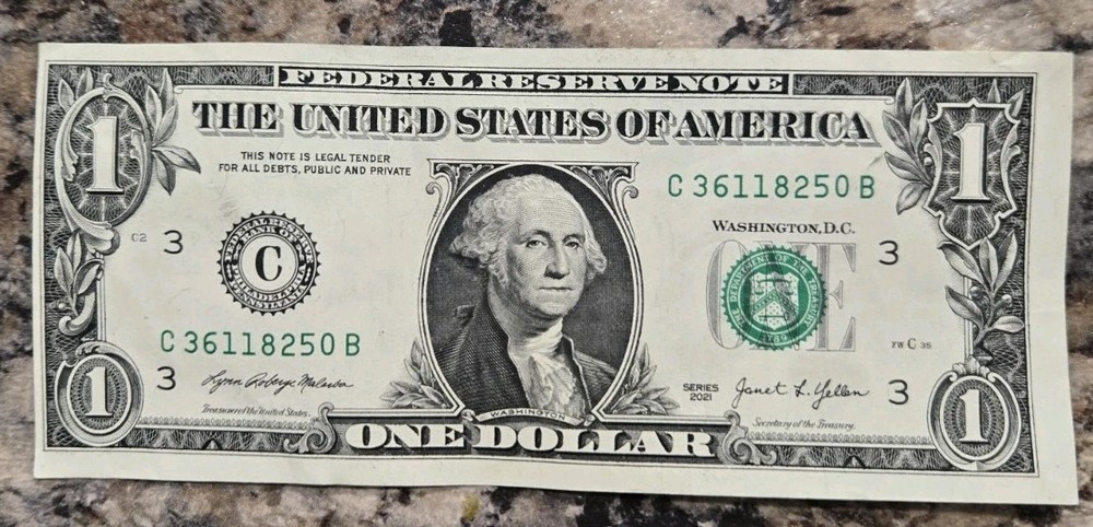 2021 $1 One Dollar Bill Error Misaligned Miscut