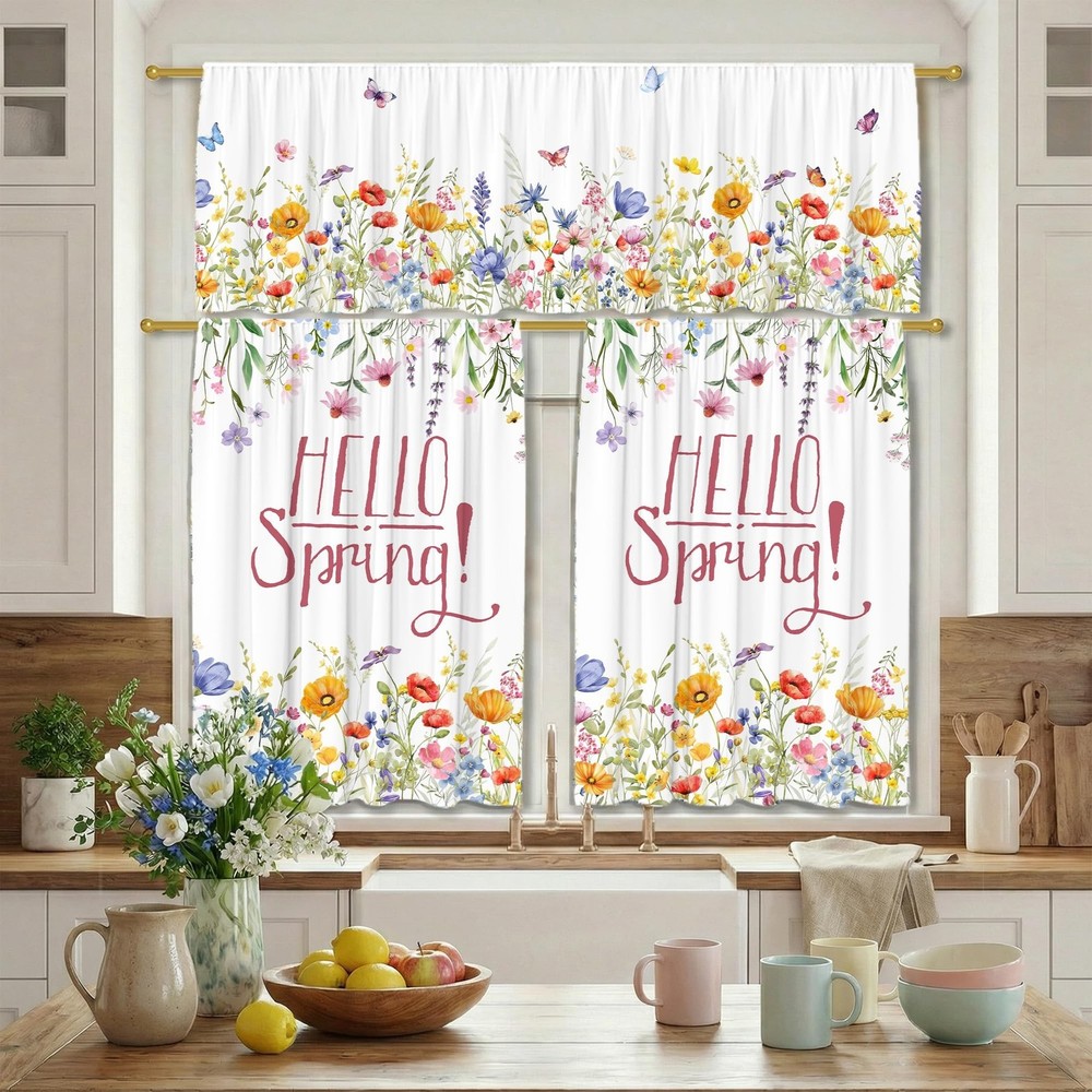 FUTBU Spring Florals Kitchen Curtains for Windows, Hello Spring Blooming Flow...