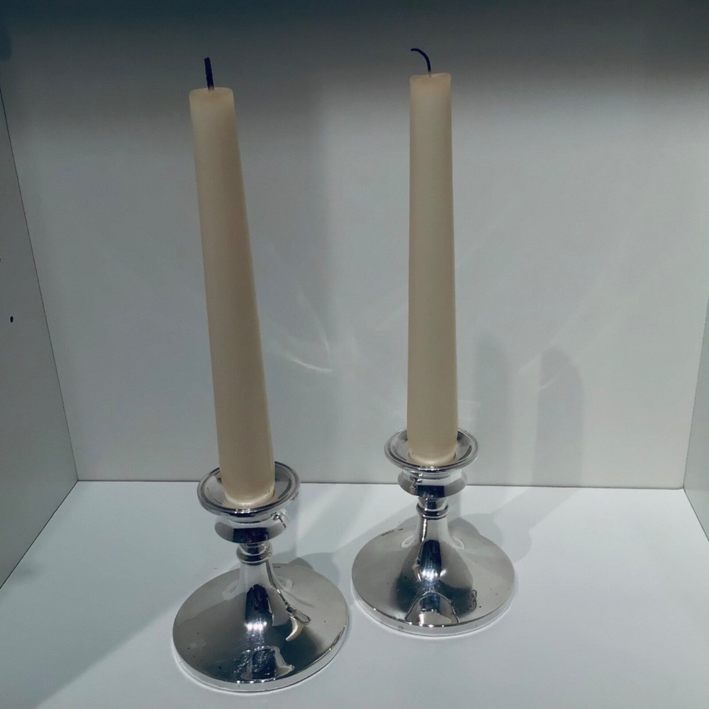 Nice Pair Solid Silver Art Deco Period Desk Candlesticks, 1925