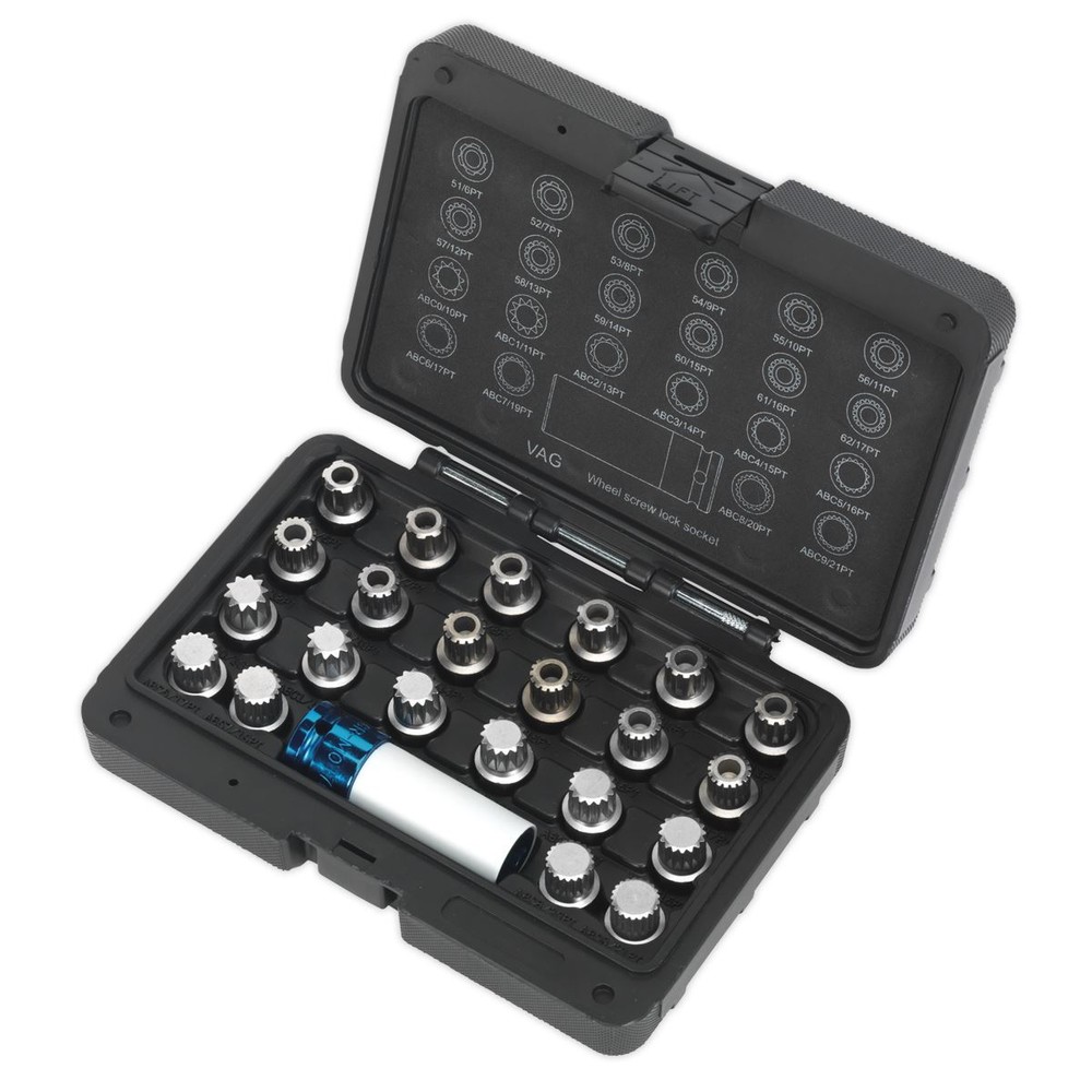 Sealey Locking Wheel Nut Key Set 23pc VAG Garage Storage Case