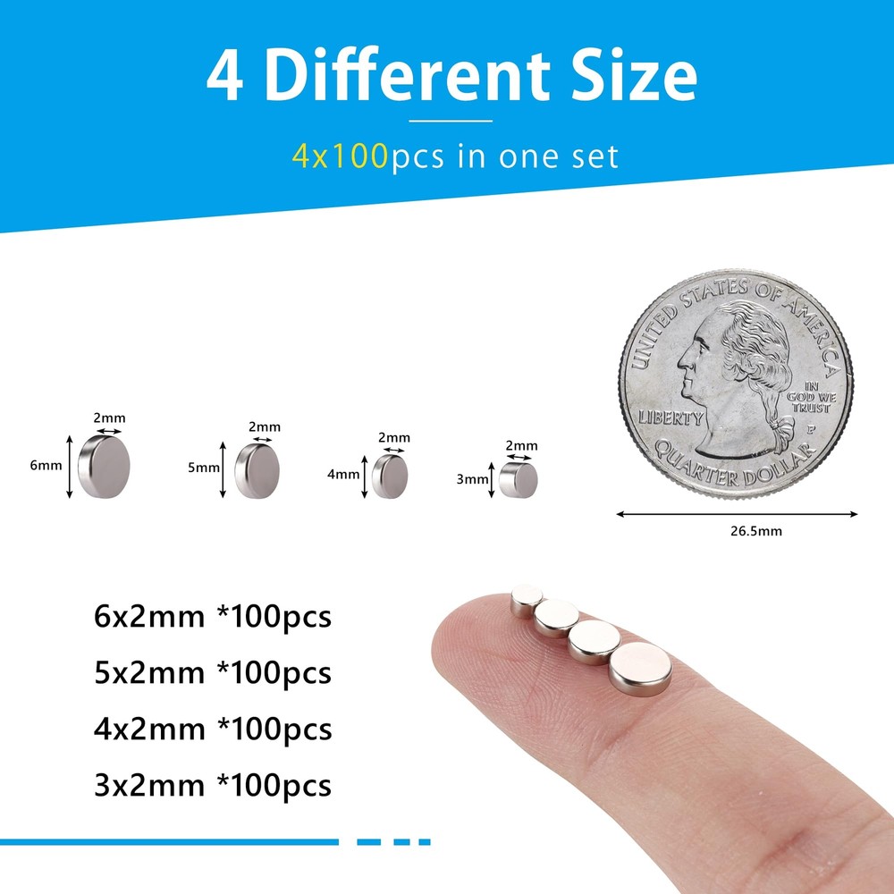 Tiny Magnets 400-Piece Multi-Size Set for Fridge Office Crafts DIY Hobbies