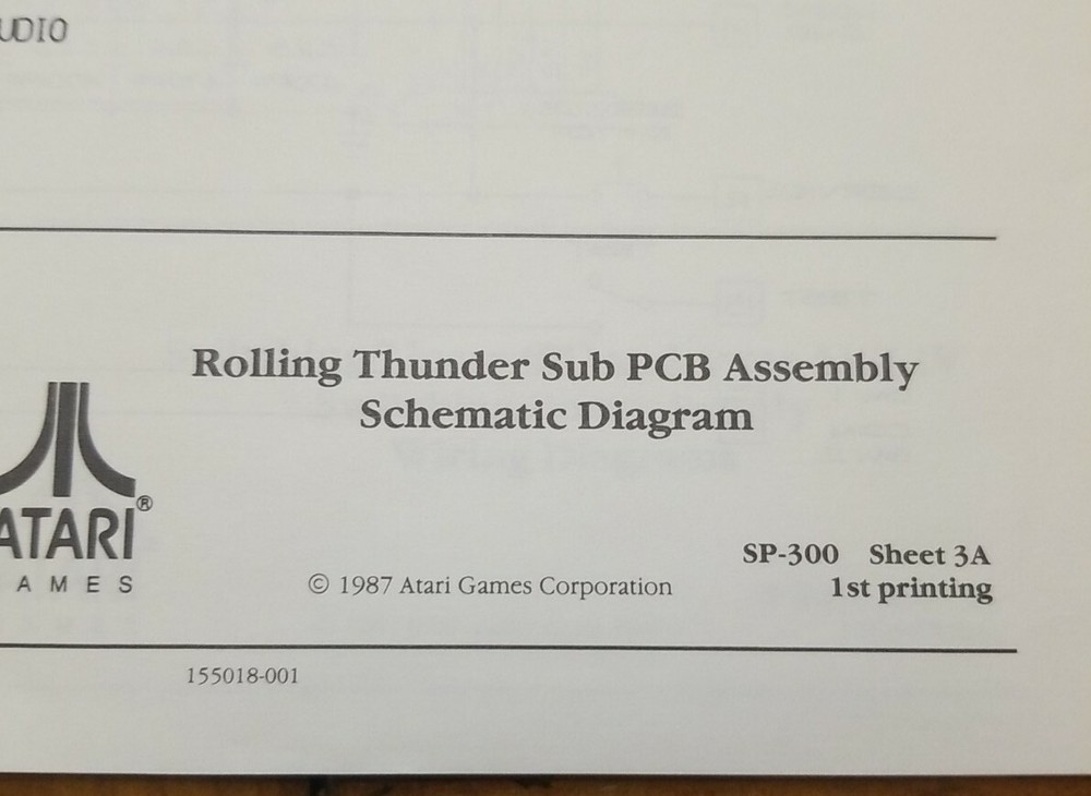 ATARI - Rolling Thunder - Schematic Package Supplement for the operation manual