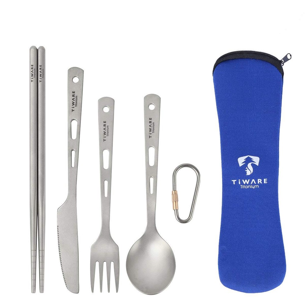 Titanium Ultra-Light Weight Tableware Durable Knife Fork Spoon Chopsticks Cut...