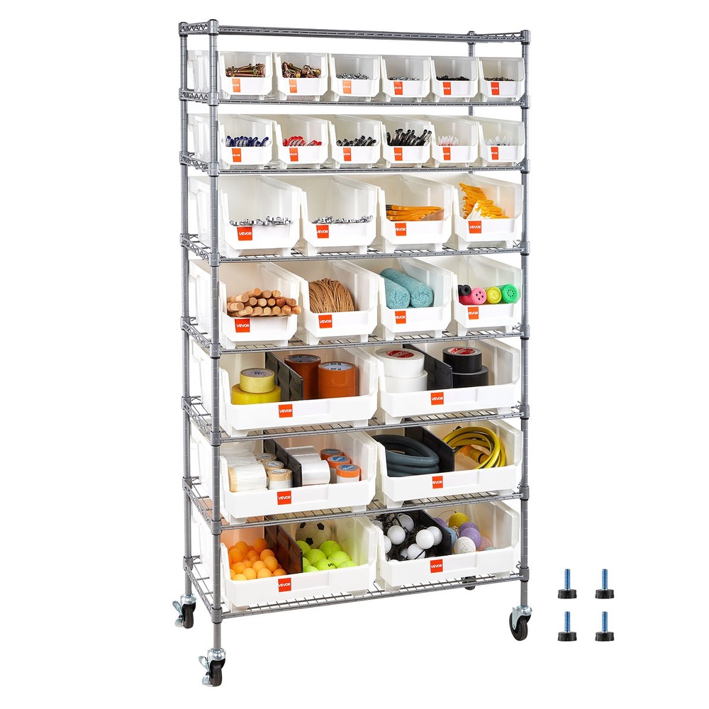 VEVOR Rolling Bin Storage Rack 8-Tier Bin Rack Storage System with 26 Bins