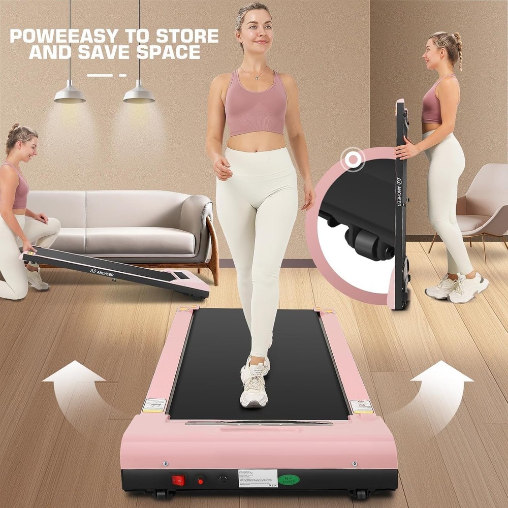 2 in 1 Walking Pad Treadmill, Portable Exercise Machine with Remote Control Pink
