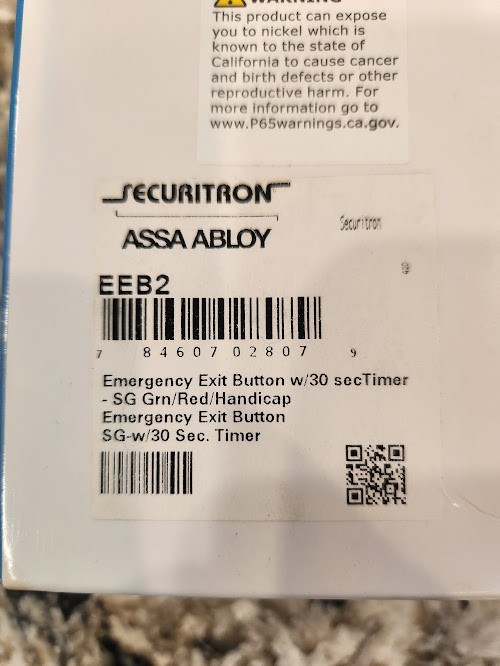Securitron Assa Abloy EEB2 Emergency Exit Button w/30-Sec Timer NEW Open Box