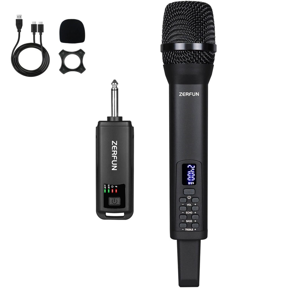 Rechargeable Wireless Microphone, Handheld Cordless Mics System Dynamic with ...