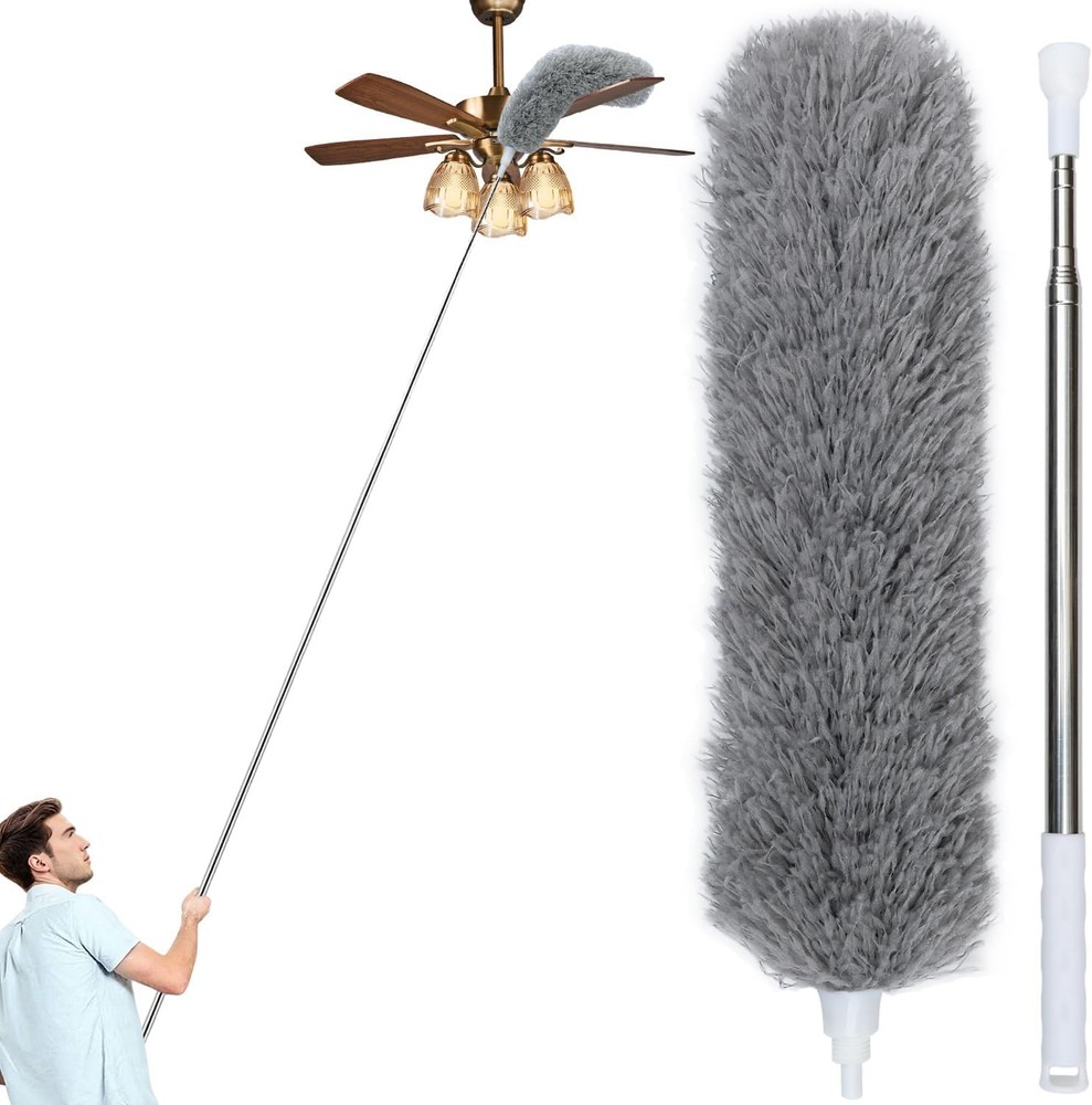 100" Extra-Long Microfiber Feather Duster, Extendable Pole Dusters, Telescoping