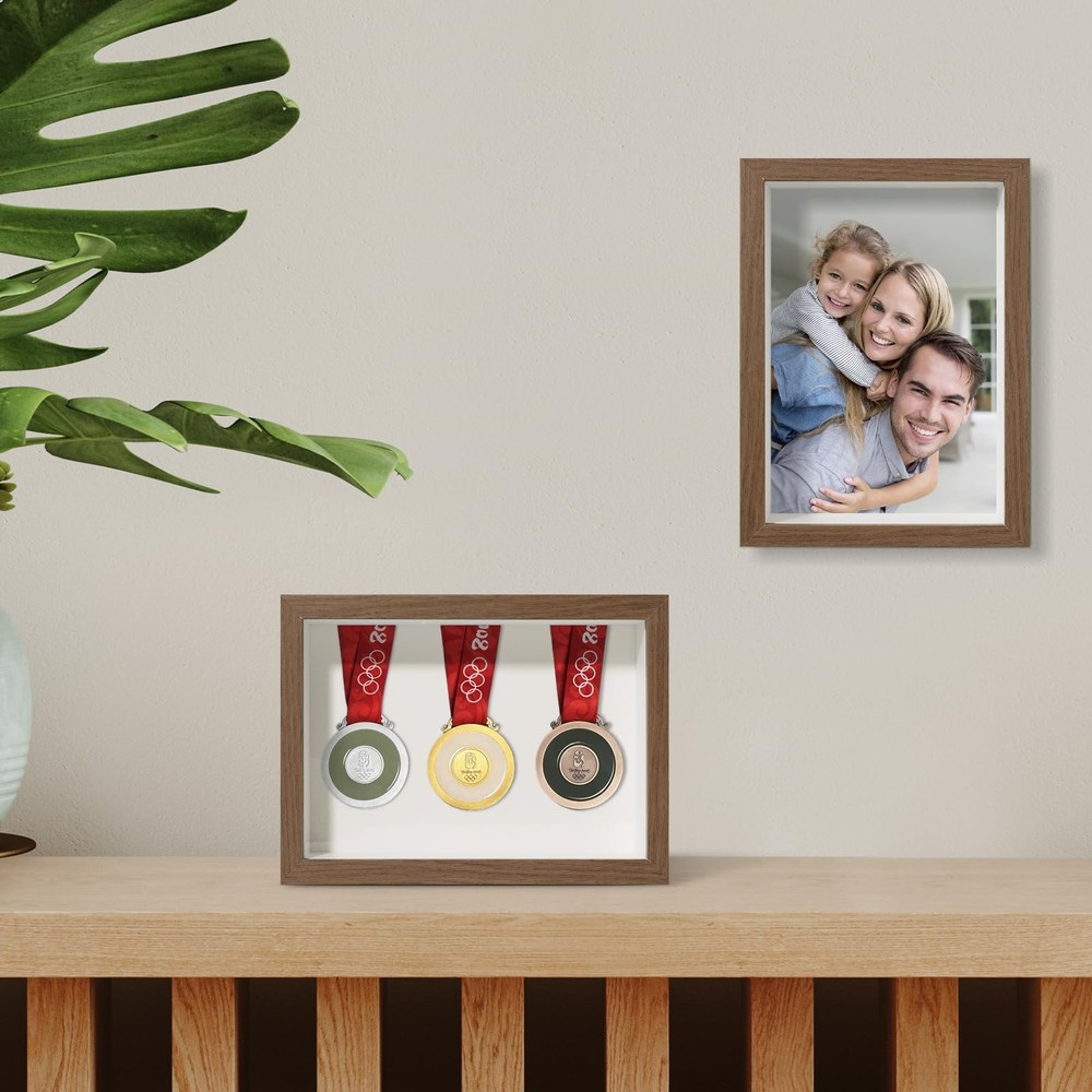 5x7 Shadow Box Frame Display Case with Real Glass,Display Walnut Color