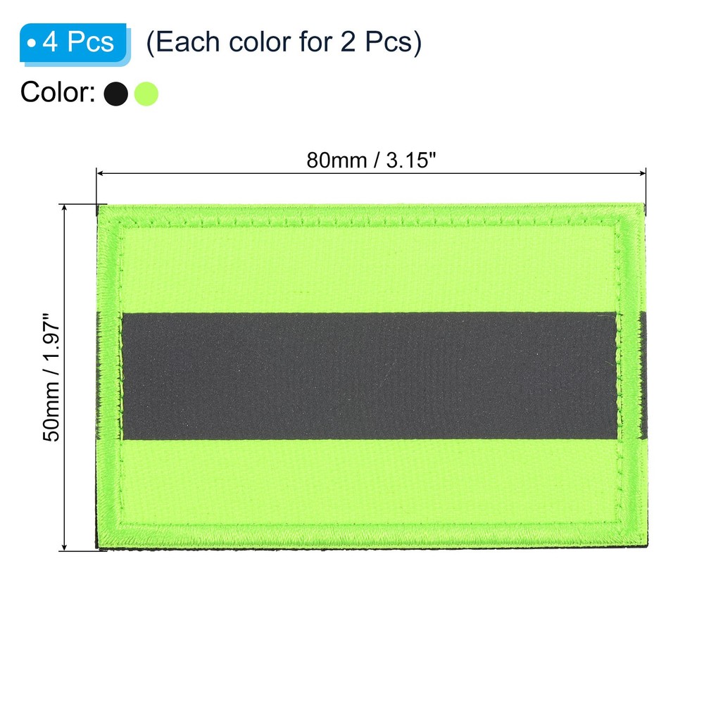 Reflective Patch 2"x3" 4pcs Hook and Circle Closure Black Green