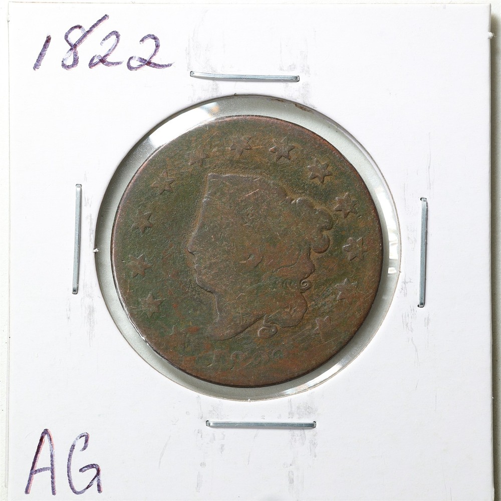 1822 1C Coronet Head Large Cent in AG Condition #5986