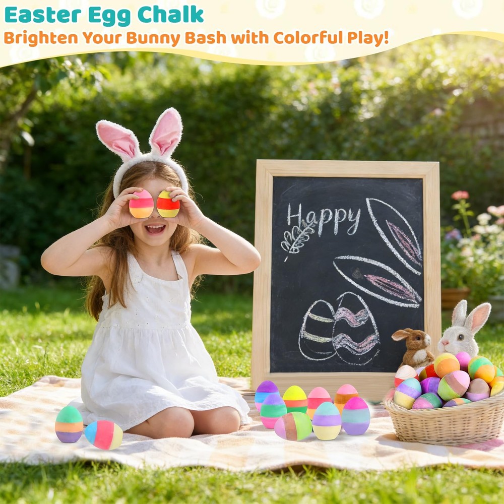 36 Pack Easter Sidewalk Chalks Bulk 3-Layer Chalk Eggs for Kids Easter Basket...
