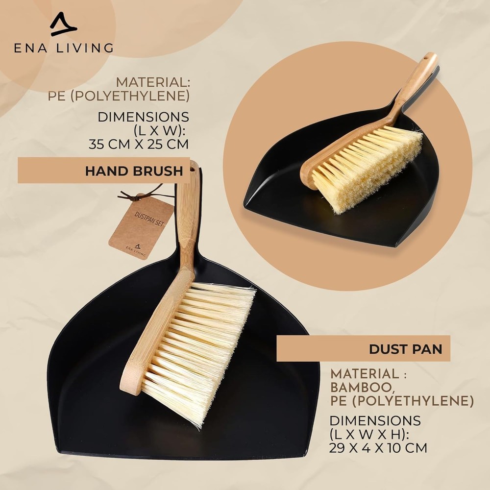 Dust Pan and Brush Set - Sturdy Bamboo Sweeping Tools for Efficient Cleaning