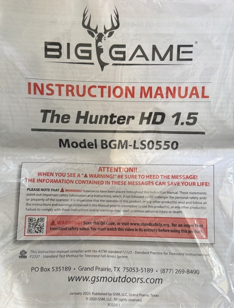 Tree Stand Hunter Safety Harness System BIG GAME THE HUNTER HD 1.5 (2 Available