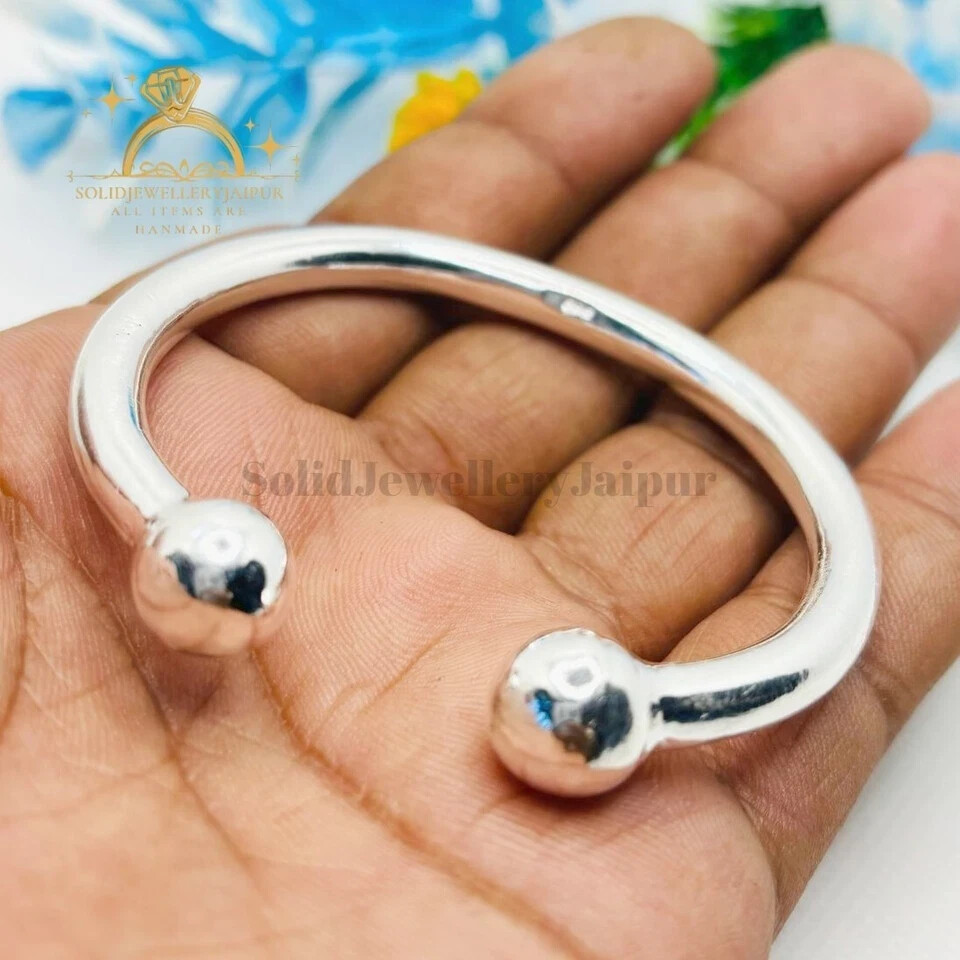 Double Ball Bangle Solid 925 Silver 7 mm Torque Bangle Men's Torque Gift Bangle