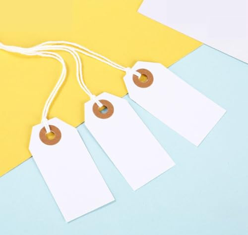 150 Pack White Blank Tags with String Marking Hang Tags Attached Reinforced