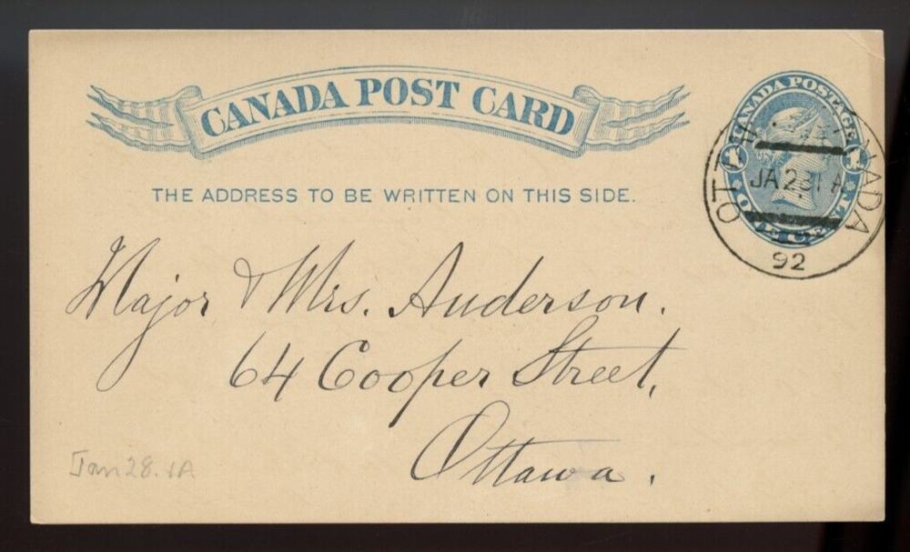 🍁Barred Circle OTTAWA 1892 to OTTAWA post STAT card Canada
