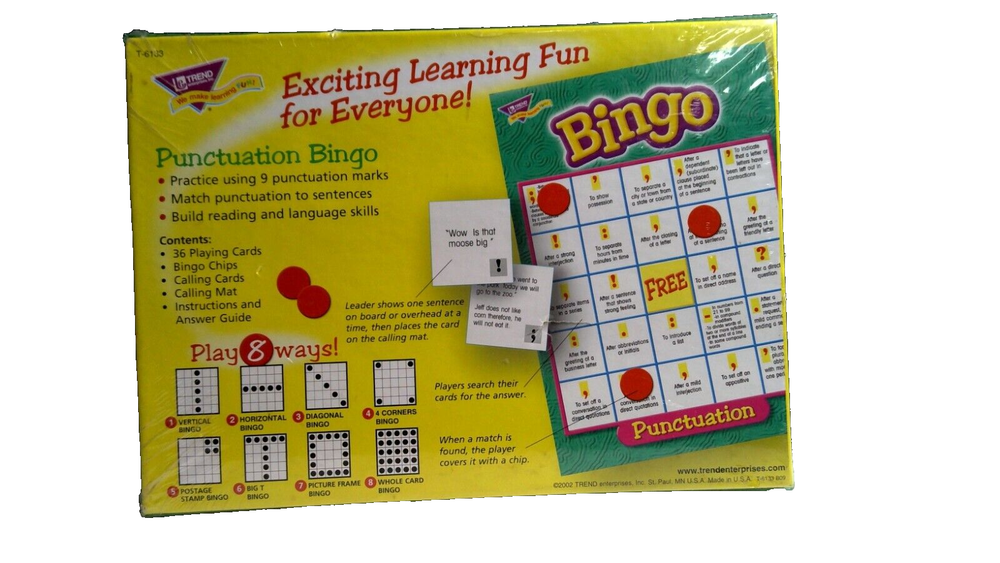 Punctuation Bingo Board Game Learning Reading Language Skills NEW
