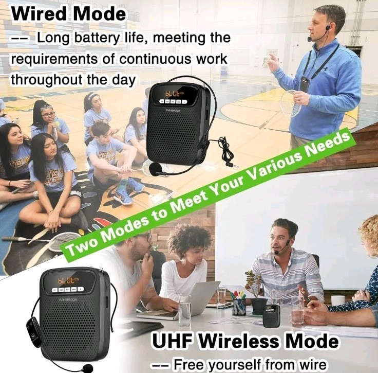 Portable Voice Amplifier Wireless & Wired Headset Microphone Speaker