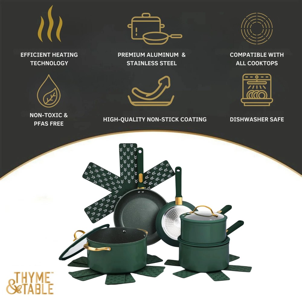 Thyme & Table 12-Piece Ceramic Non-Stick Granite Collection - Hunter Green