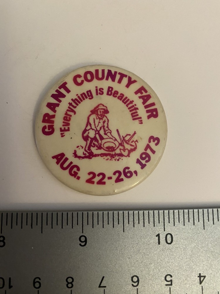 Everything Is Beautiful 1973 Grant County Fair Pin Back Button P72