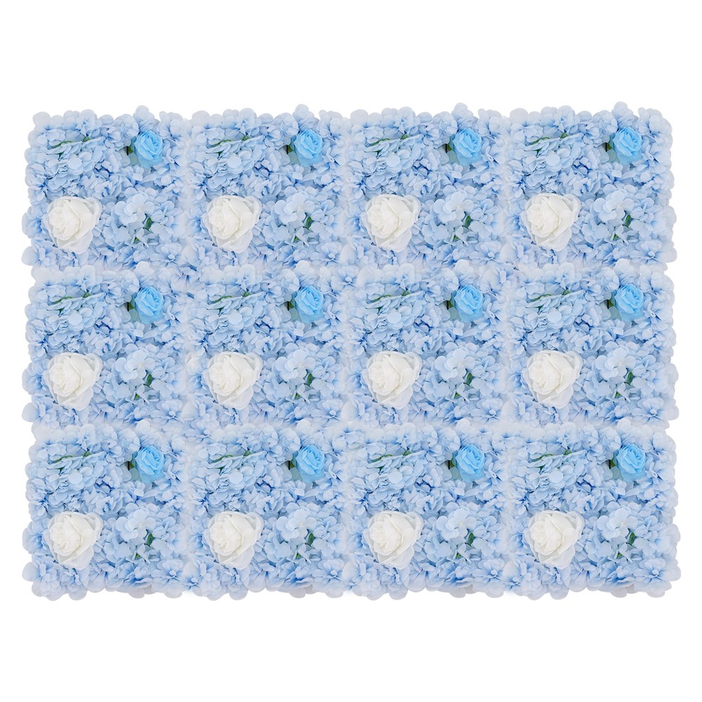 12PCS Artificial Flower Wall Panels, Blue & White Floral Backdrop Décor