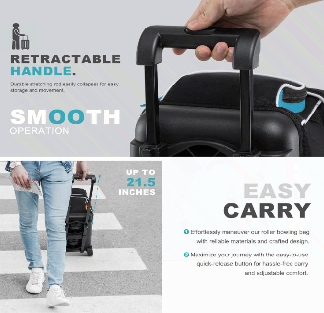 Double Roller 2-Ball Bowling Bag (with Shoe Compartment & Retractable Handle)