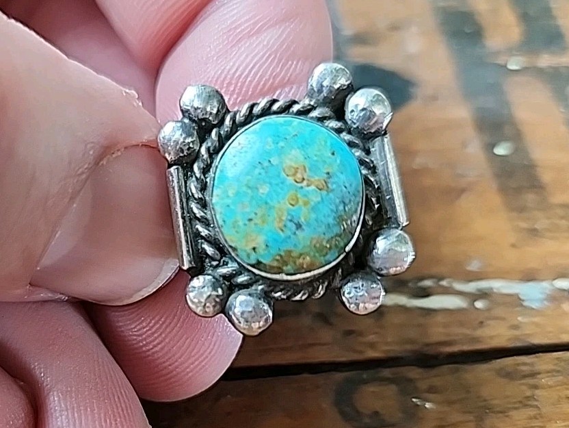 Artist Made Turquoise Square Silver Ring: DP
