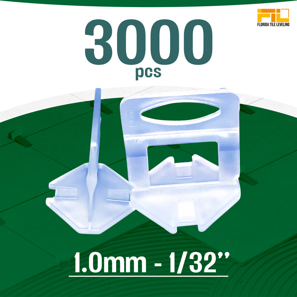 Tile Leveling System 1/32" (1.0mm) Clips – 3000 pcs Bulk Pack – Pro Finish