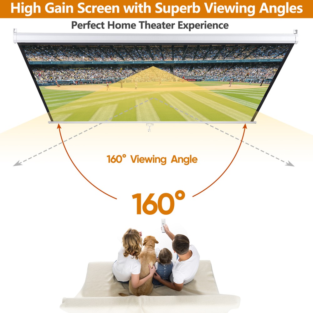 72" 4:3 HD Manual Pull Down Projector Screen Self-Locking for Home Theater White