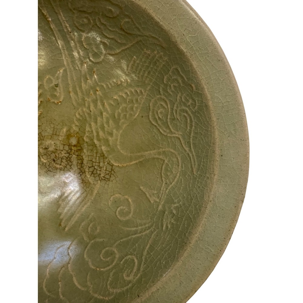 Chinese Ding Ware Celadon Glaze Pattern Ceramic Bowl Cup Display ws3247