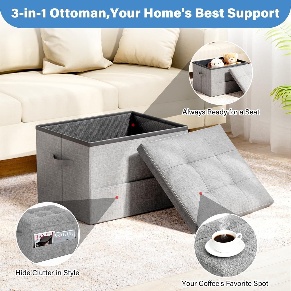 Storage Ottoman Foot Rest Stool, Foldable Foot Rest Stool with Thicker Foam P...