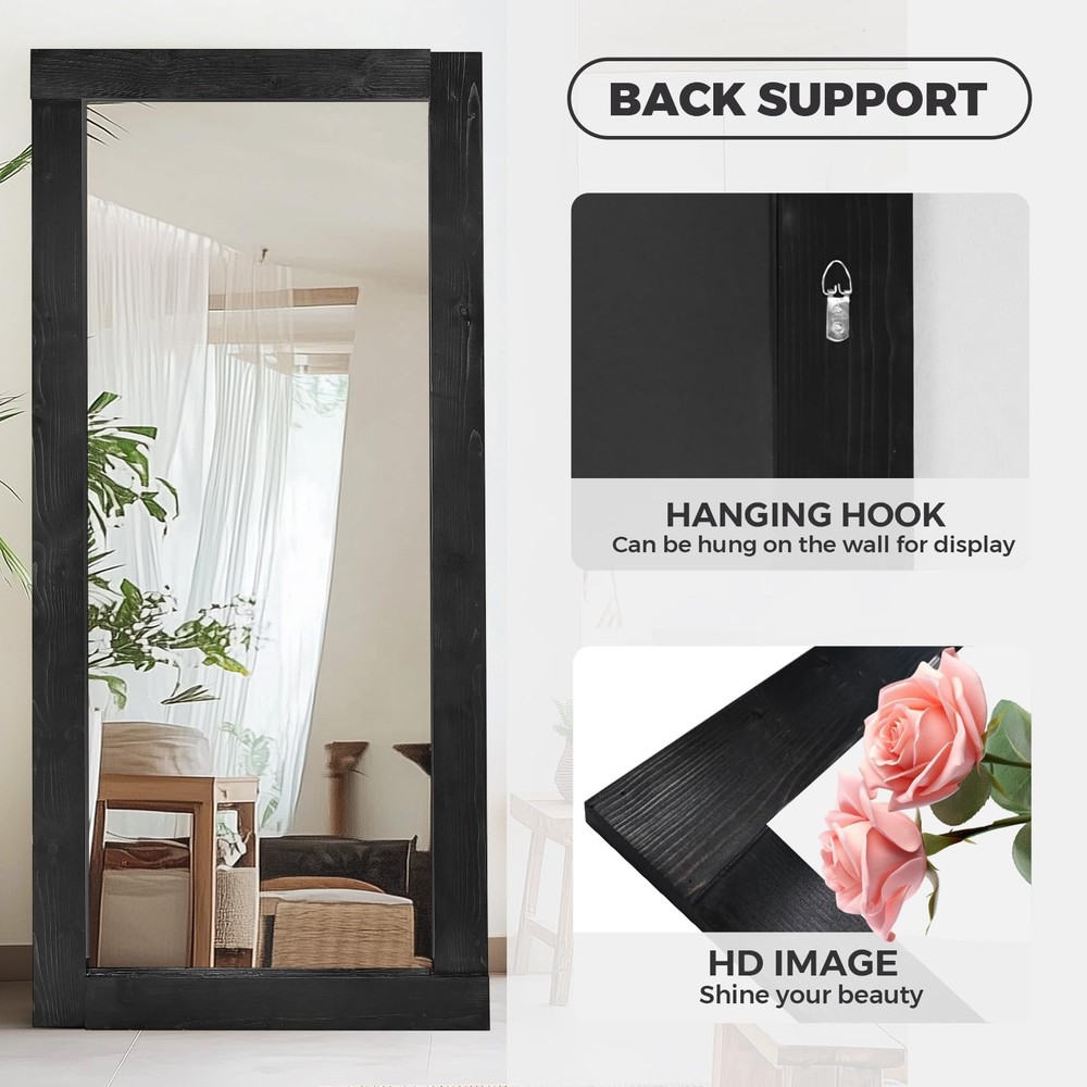 Full Length Mirror 71"x32" – Solid Wood Frame, HD Tempered Glass, Wall Mounte...