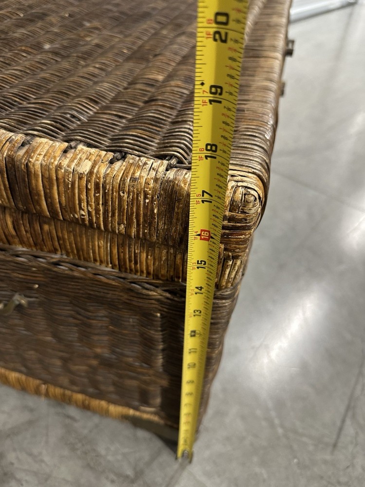 Antique Wicker Blanket Chest c1905 Cane Trunk Brass Hardware